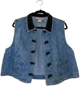 Vtg 90s Stonebridge Denim Vest Blue Jean Waistcoat Boho Artsy Size: Large